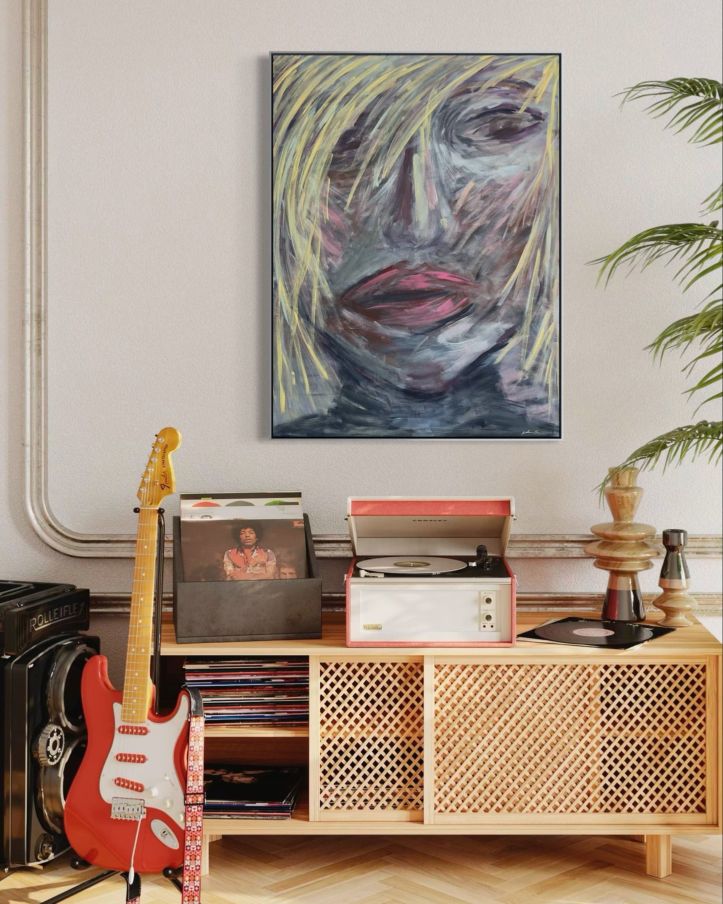 “She’s Vogue” - Bold Abstract Portrait in acrylic on canvas.

No Drama. &nbsp;Just Rock and Roll. &nbsp;She's Vogue.

Immerse yourself in the electrifying presence of “She’s Vogue”, a masterful abstract impressionist portrait that pulses with attitude, elegance, and unapologetic spirit. &nbsp;Painted in richly layered acrylic on a 40” x 30” gallery wrapped canvas, this original work captures the dynamic intersection of fashion, identity, and modern expression - a visual anthem for the contemporary muse.

Wi