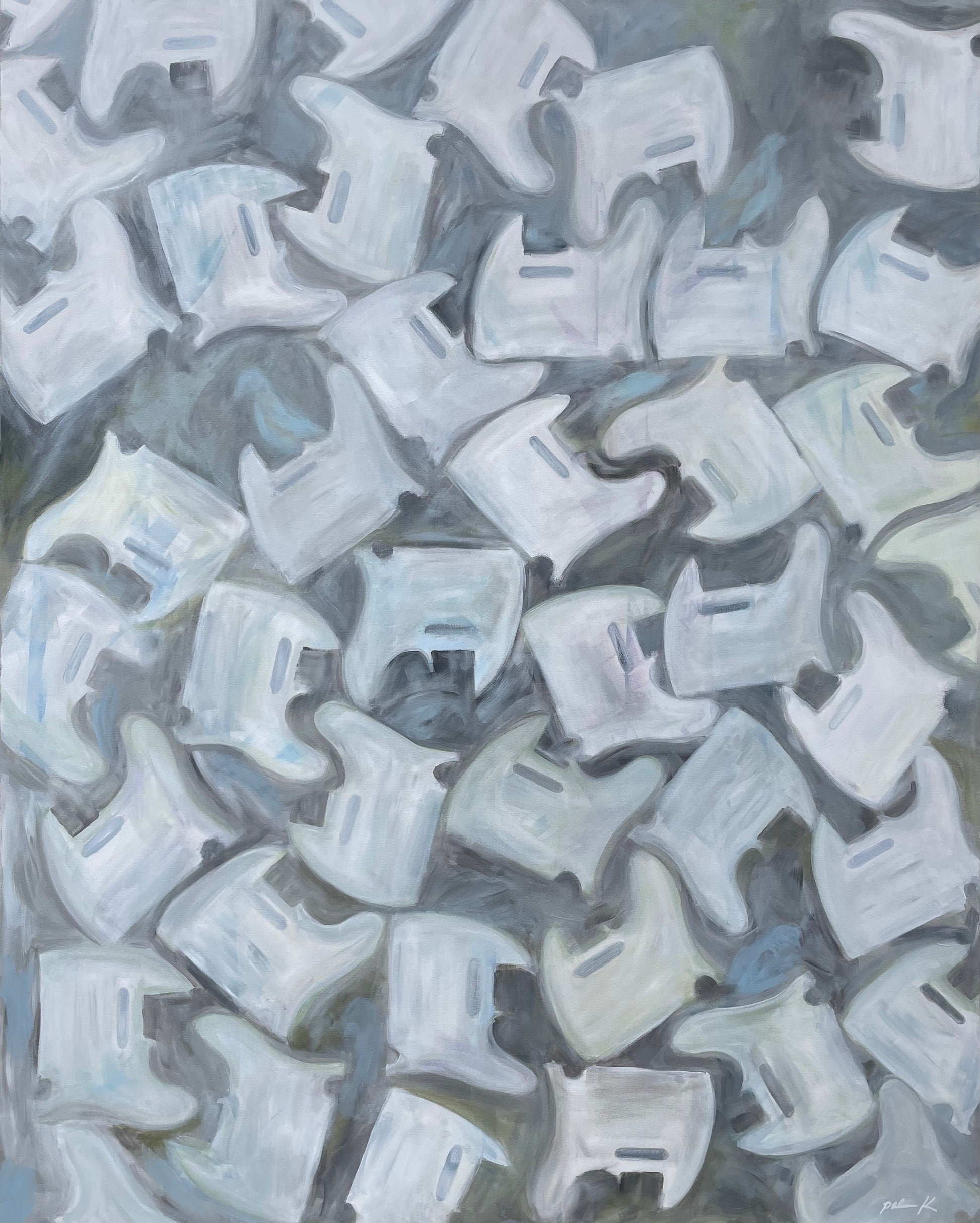 “Cry of the Dove” is a bold, rhythmic fine art painting inspired by the unmistakable opening guitar solo of When the Doves Cry - a moment that forever redefine Prince not just a a cultural icon, but a virtuoso guitarist. &nbsp;Referencing his legendary Mad Cat Telecaster, this abstract composition features layered guitar pickguards arranged in a striking visual cadence, echoing the sharp, expressive attack of that first electrifying note.

The pickguards take on an almost totemic presence, their silhouettes