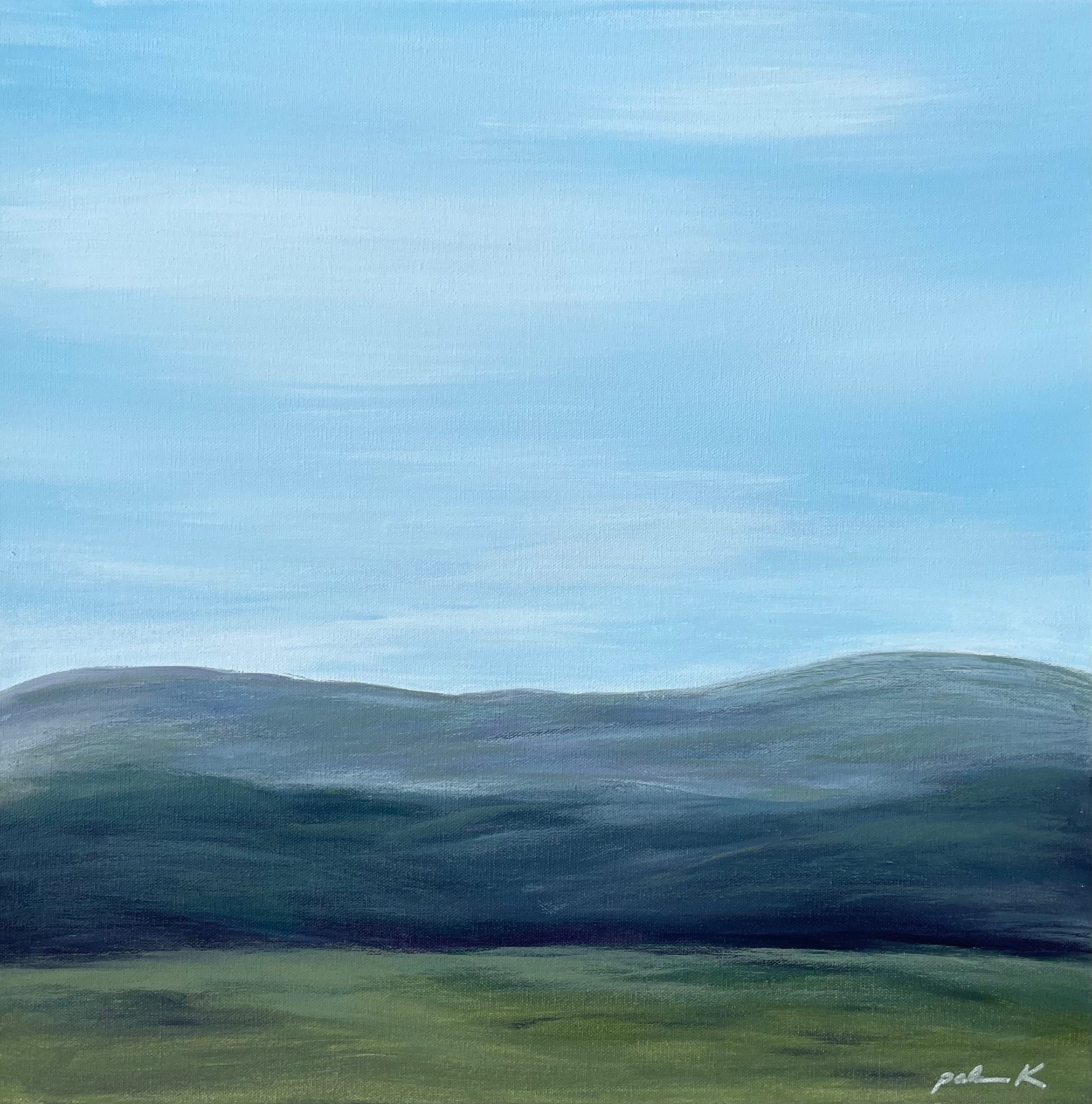 Original landscape painting by Karen Palmer  20 x 20 acrylic on 1.5" deep gallery wrapped canvas, inspired by the Blue Ridge Mountains of Virginia.  Unframed with D-rings and wire on back, ready to hang.     "Day of Rest" © Karen Palmer.  All rights reserved.